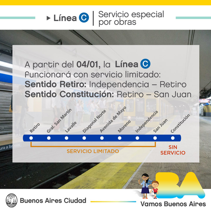 Línea C: servicio especial por obras